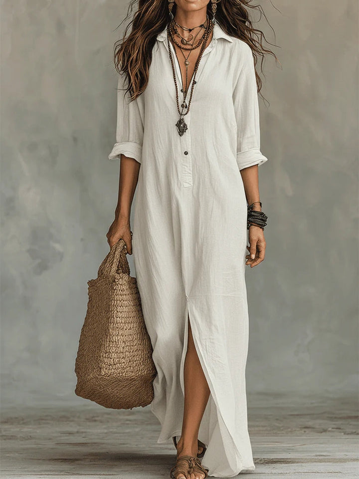 Soline™ | Loose Black Maxi Dress with Buttons