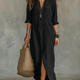Soline™ | Loose Black Maxi Dress with Buttons