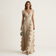 Nellyana | Wrap-Style V-Neck Flutter-Sleeve Cascading Ruffle Maxi Dress